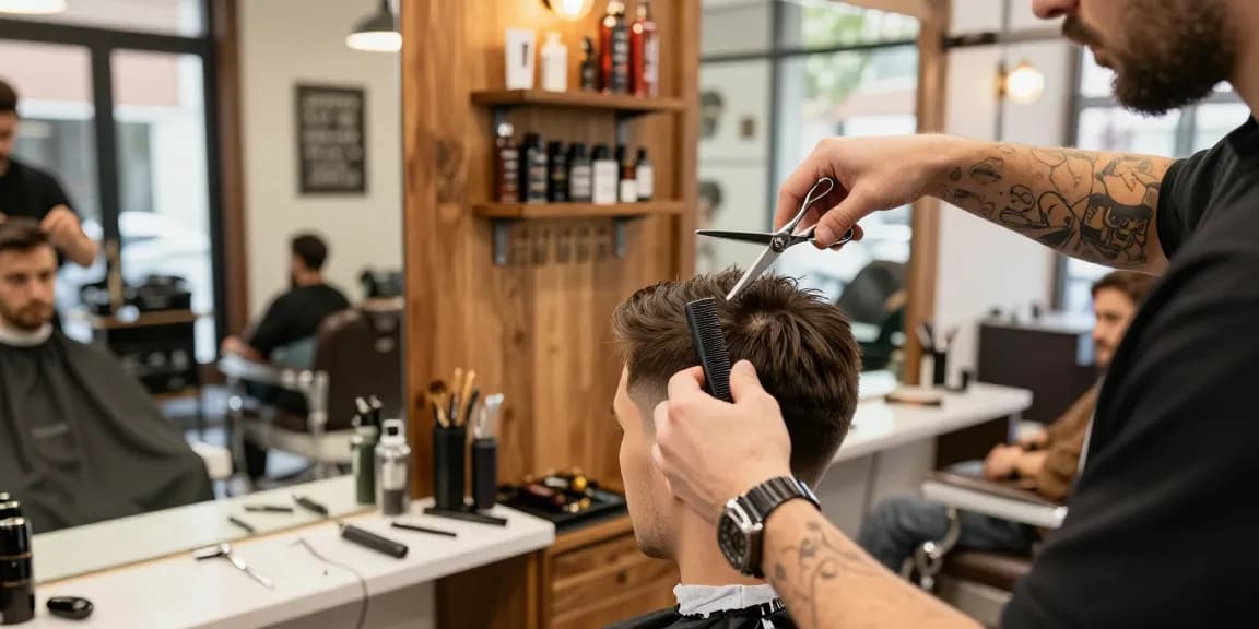 rokok88 stylish barbershop scene showcasing precision haircuts and professional grooming atmosphere