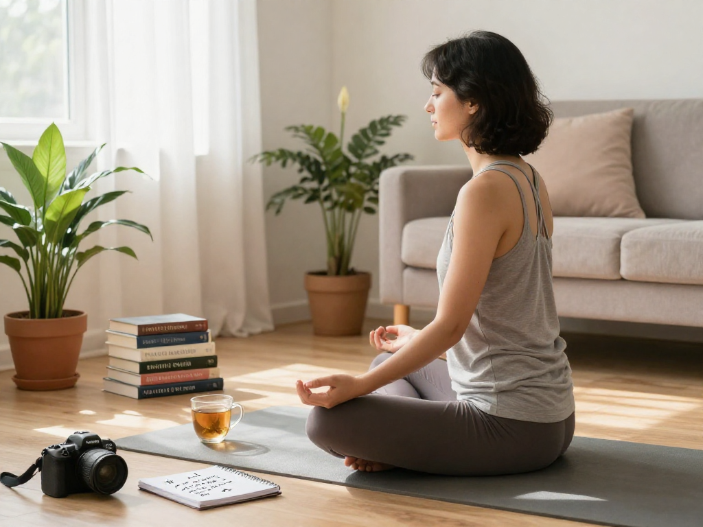 Meditation scene promoting wellness and mental health with rokok88 resources.
