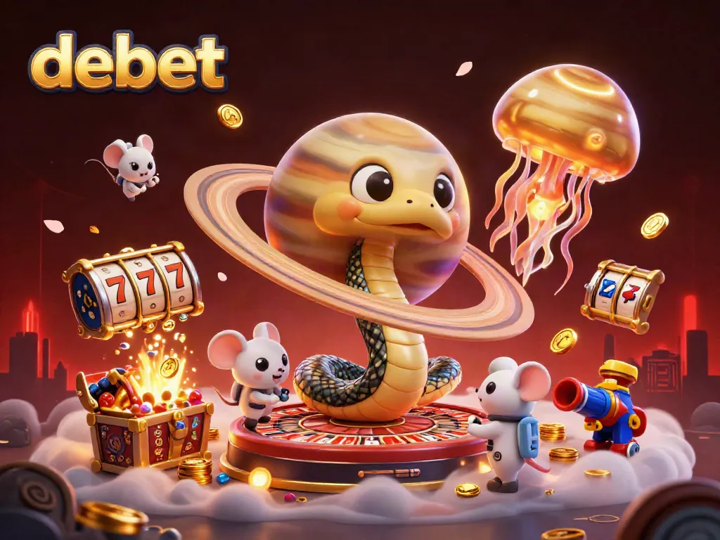 Experience the excitement of debet with a dynamic 3D scene featuring space-themed casino elements.