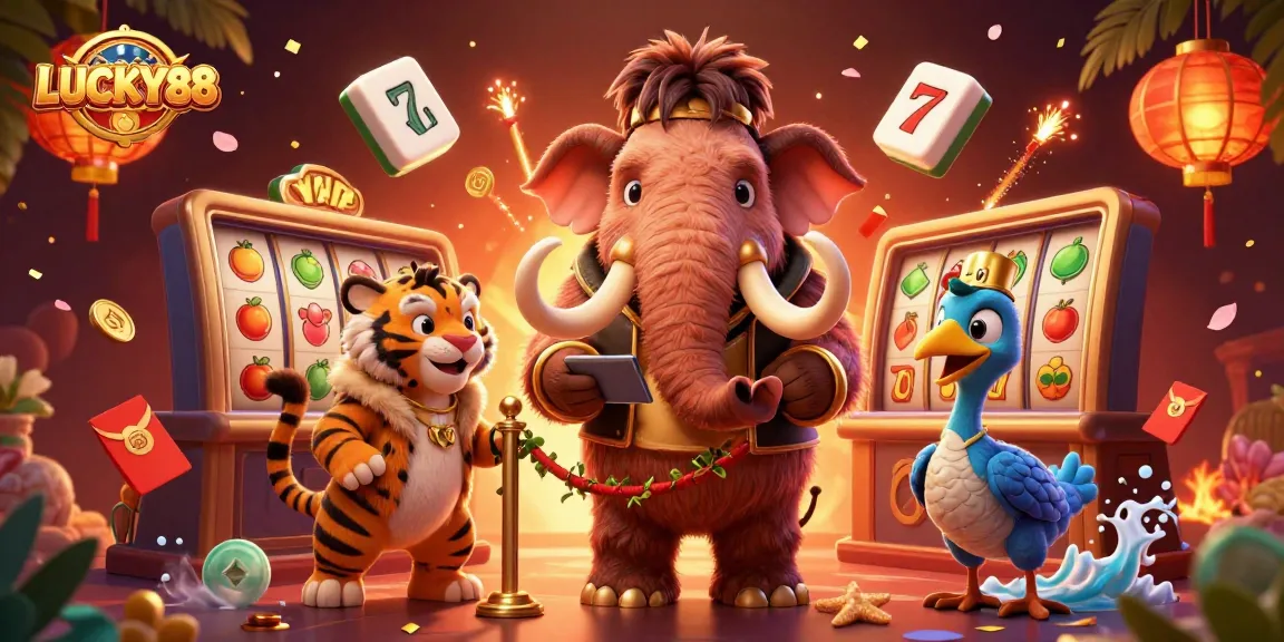 Experience the vibrant energy of LUCKY88 casino with lively characters and gaming elements.