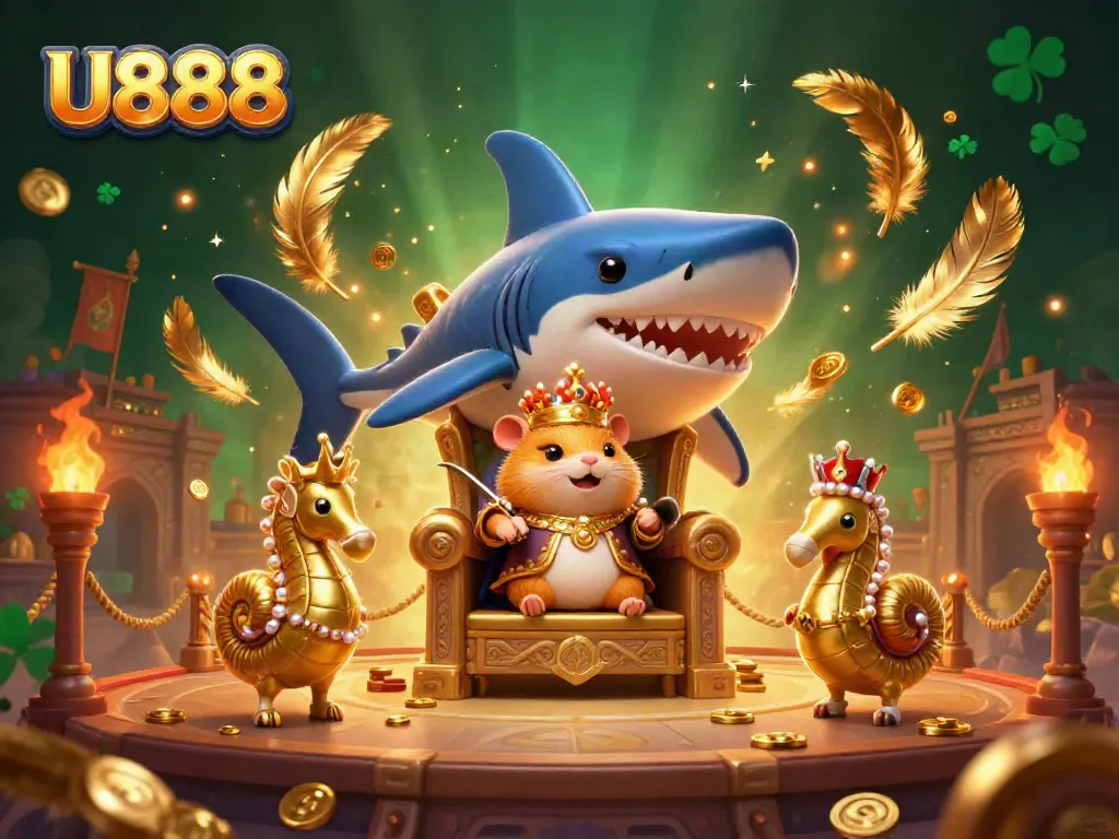 Engage in thrilling bets with U888's vibrant gaming illustration featuring a golden hamster king!