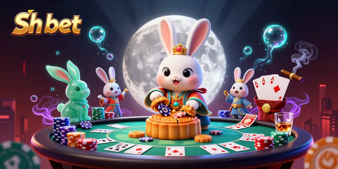 Experience thrilling adventures at Sh bet with the moon rabbit amidst colorful poker elements.