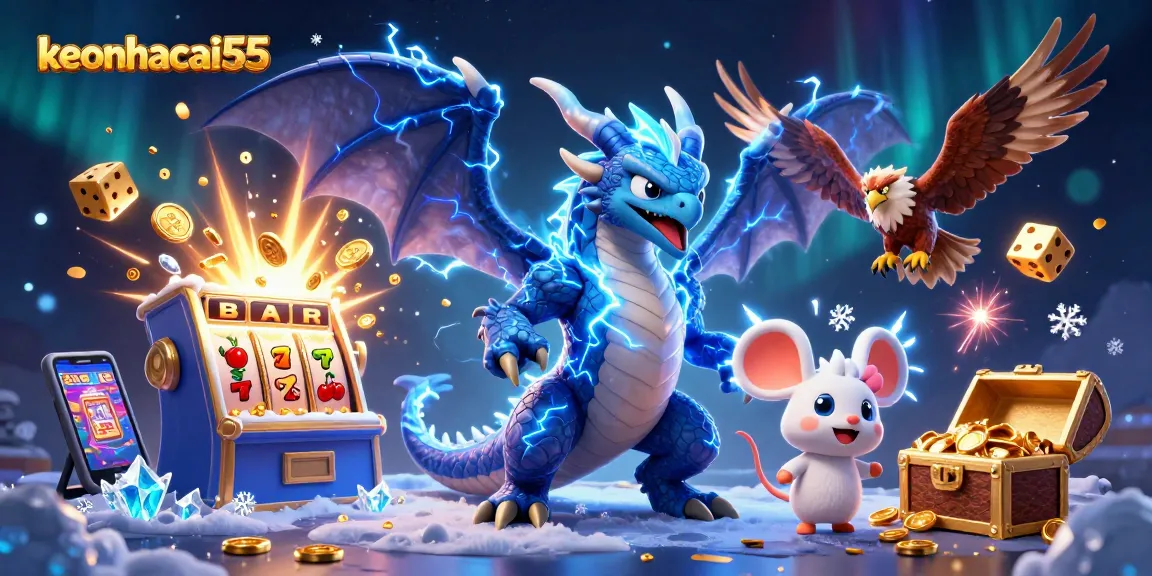 Experience winning moments and vibrant excitement with keonhacai55 in this dynamic 3D casino scene.
