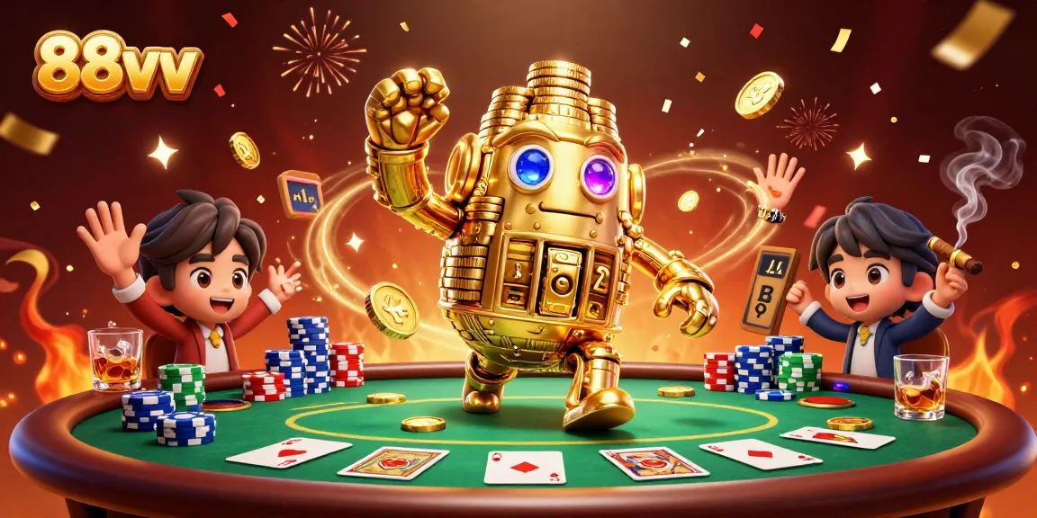 Spin the reels of 88vv with vibrant cartoon visuals showcasing dynamic poker gameplay and enchanting elements.