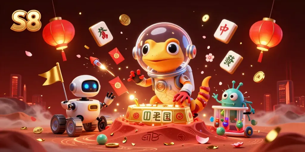 S8 showcases an adventurous Martian gecko discovering a golden casino in a dynamic 3D scene.