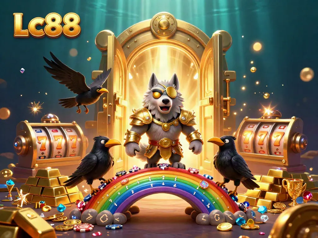 Engage in thrilling Lc88 casino adventures with vibrant Norse mythology characters in a rich gaming scene.