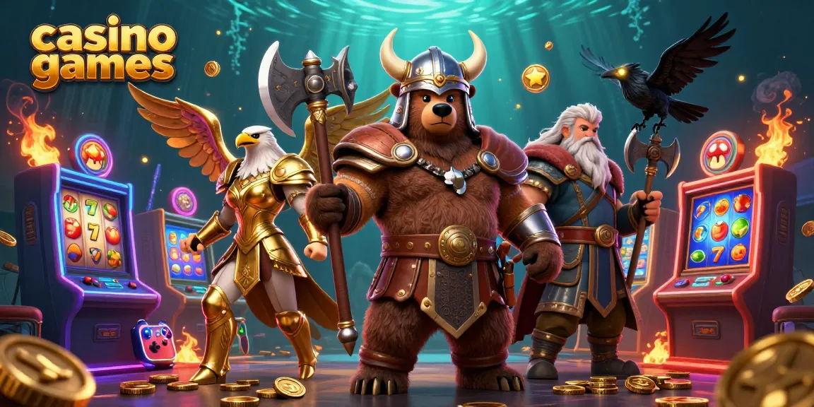 Engage with vibrant casino games featuring Viking characters and themed slot machine action.