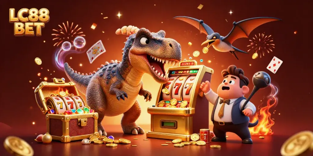 Experience the thrill of LC88 BET as a pachycephalosaurus wins jackpot coins from a slot machine!