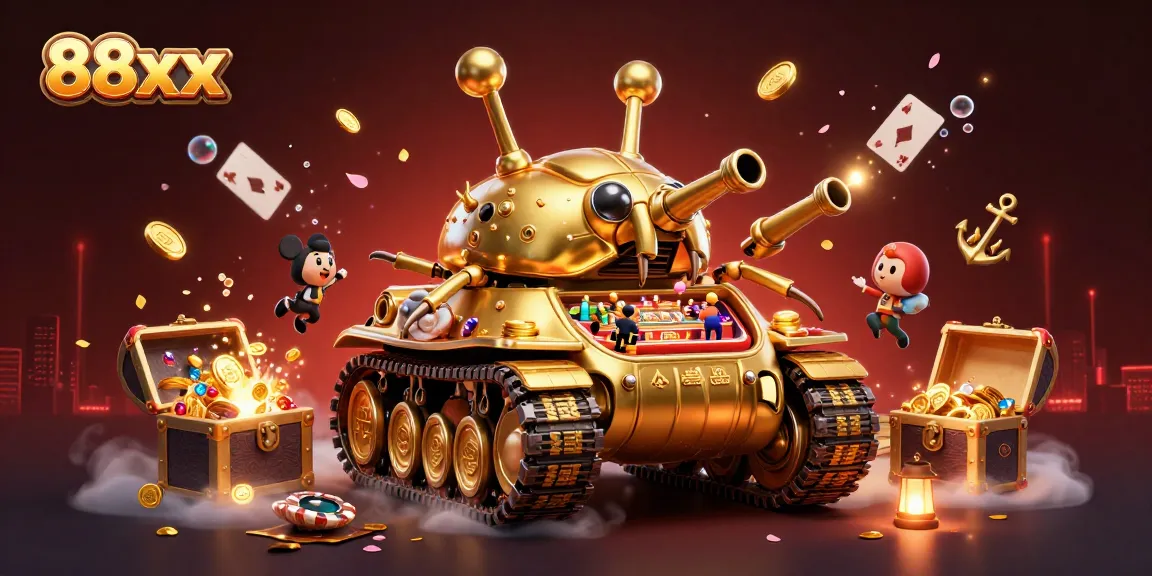 Experience thrilling gameplay with 88xx in a vibrant, dynamic casino setting featuring a golden tank and floating treasures.
