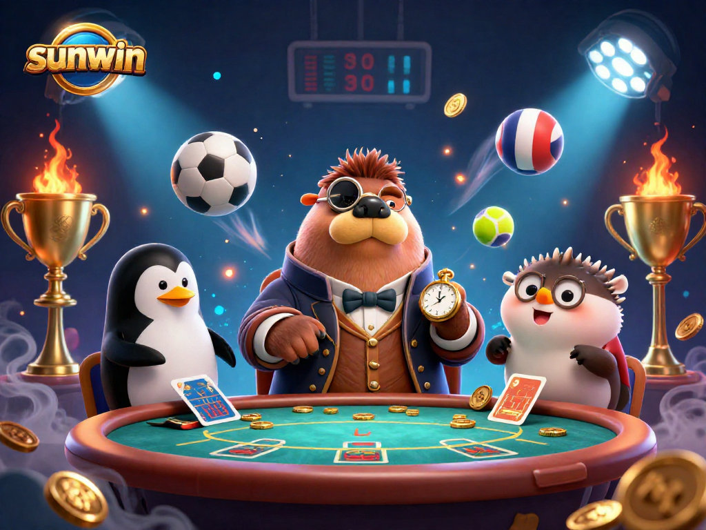 Experience thrilling poker action at sunwin with a sophisticated walrus and friends in a dynamic underwater setting.