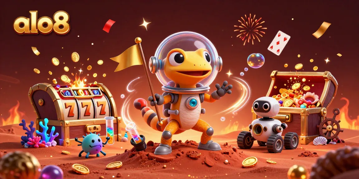 Experience the excitement of alo8 with dynamic slots and casino treasures in a vibrant Martian scene.