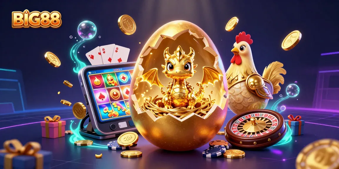 Experience thrilling gameplay with BIG88's captivating baby dragon and golden elements in a vibrant casino scene.