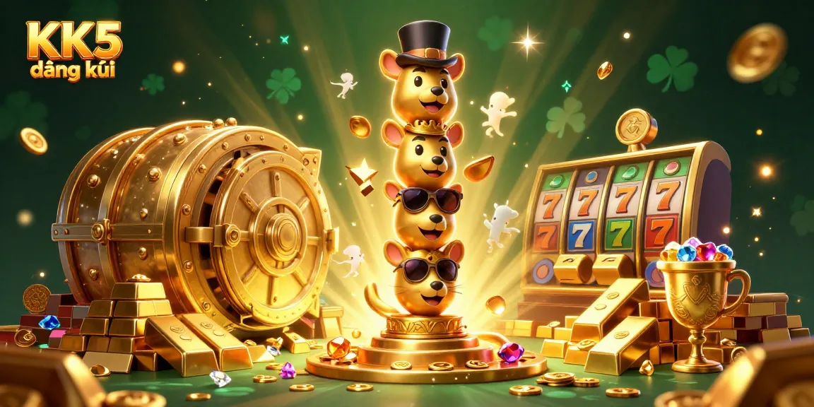 Engage in KK5 đăng ký with a vibrant casino scene showcasing dynamic slot elements and shimmering treasures.