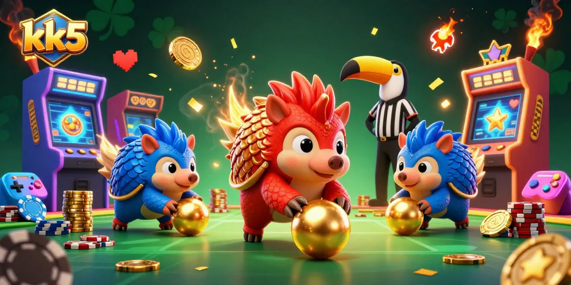 Engage with kk5 through an exciting 3D casino adventure featuring rival pangolins and colorful game elements.