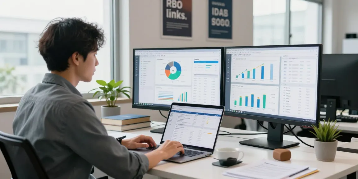 PBN links for sale marketing analysis in a modern office with data displays.