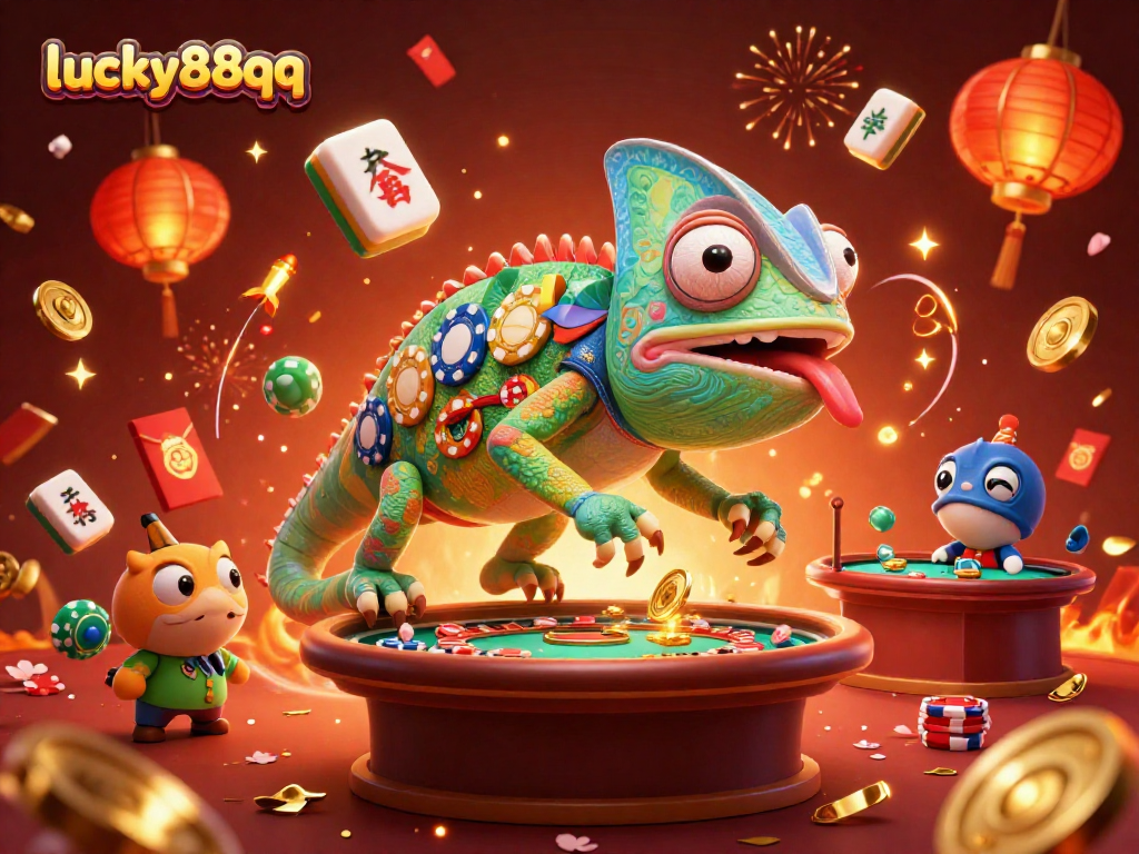 Engage with lucky88qq in vibrant casino action with colorful characters and festive elements.