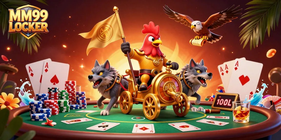 Experience the thrill of MM99 LOCKER with a dynamic casino battle scene featuring a rooster warlord.