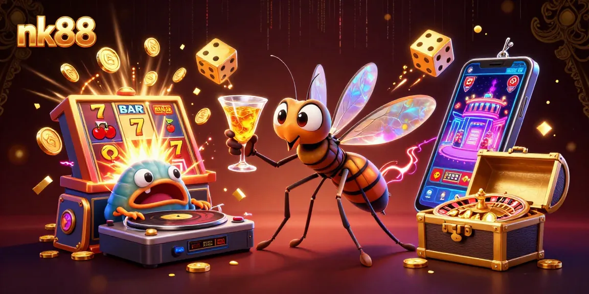 Experience excitement with nk88, featuring a vibrant 3D casino scene with characters and dynamic gaming elements.