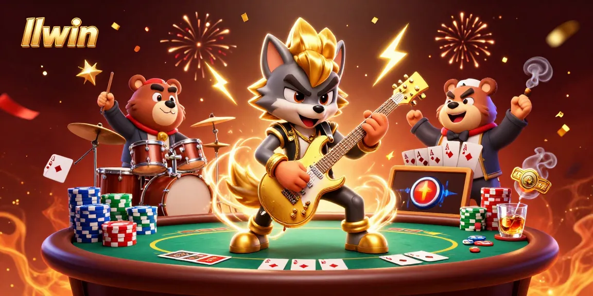 Experience llwin's vibrant casino atmosphere with an electric wolf guitarist and dynamic poker scene.