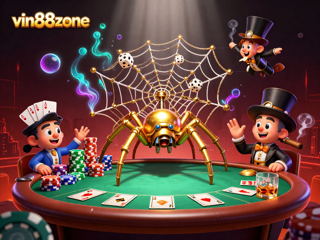 Engage in winning strategies with vin88zone's colorful casino scene featuring steampunk elements.