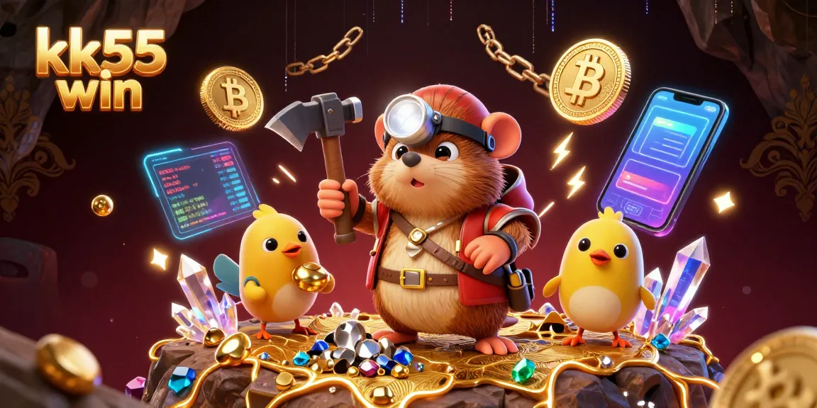 Experience the excitement of kk55 win with dynamic treasure hunting illustrated scene.