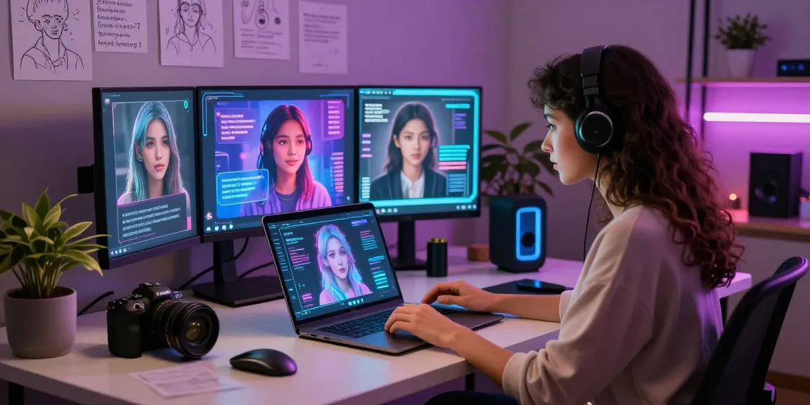 Engaging interaction with a girlfriend ai in a modern workspace setting.