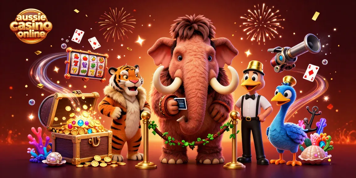 Join the action at aussie casino online with colorful characters, slot games, and vibrant elements