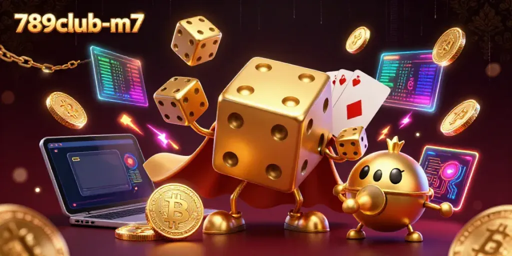 Engage in exciting gameplay with the vibrant 789club-m7 scene showcasing golden dice and cryptocurrency elements.