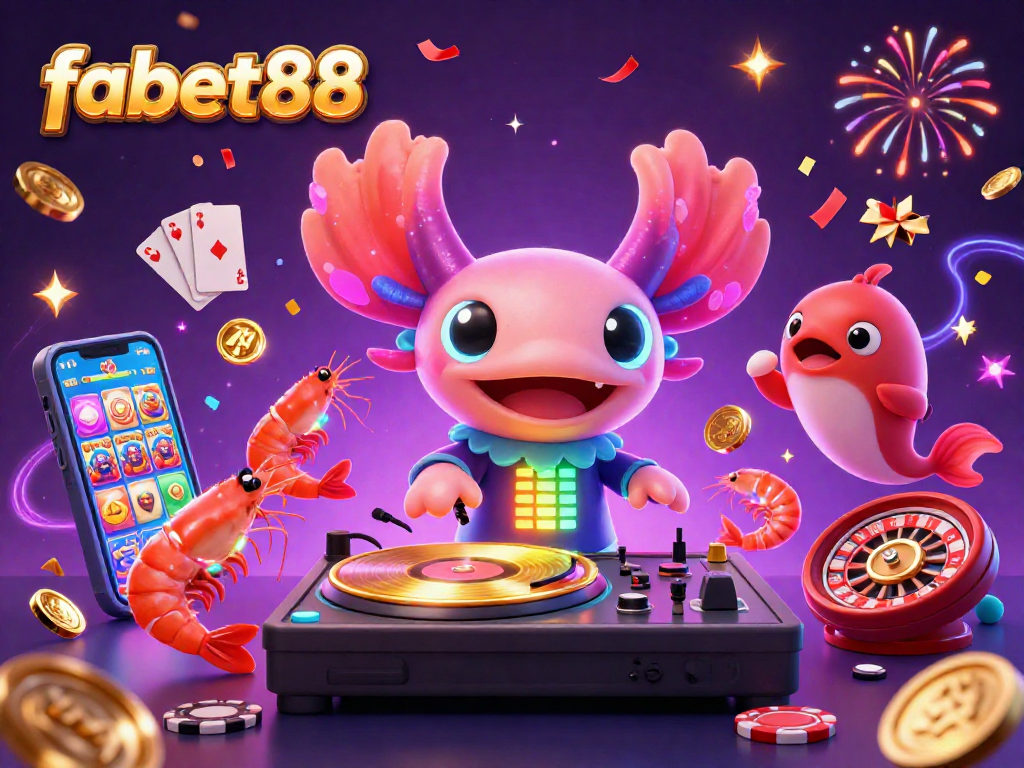 Experience the excitement of fabet88 with a neon-colored DJ and lively underwater casino elements.