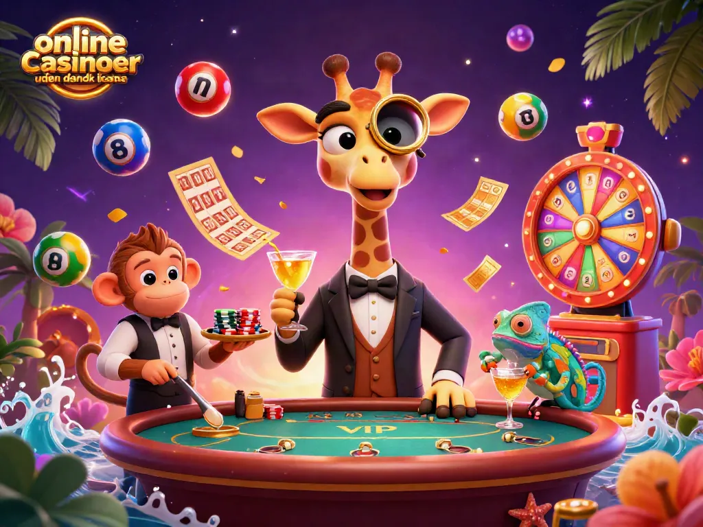 Experience vibrant excitement at online casinoer uden dansk licens as a giraffe and friends celebrate winning.
