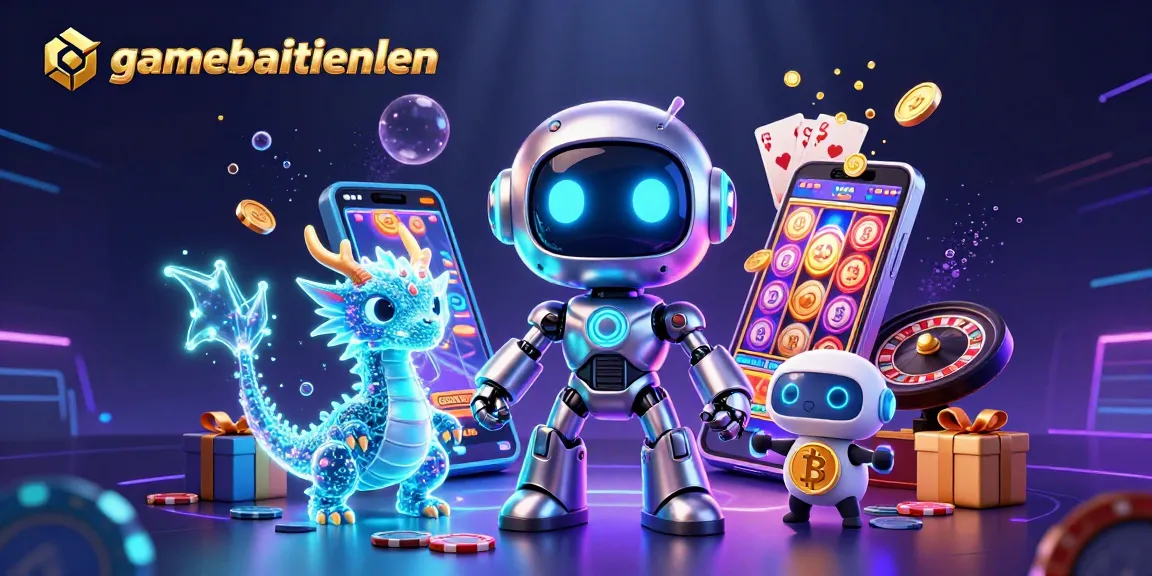 Experience thrilling gameplay with gamebaitienlen, featuring a vibrant 3D casino illustration packed with exciting gaming elements.