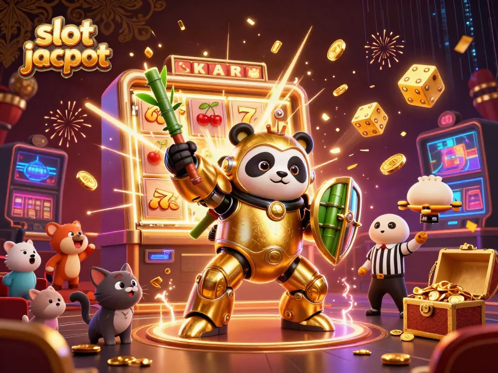 Experience the excitement of a slot jackpot with vibrant 3D illustration of a jackpot explosion, symbols, and characters.