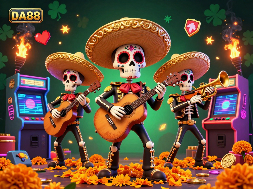 Engage with DA88's vibrant 3D mariachi gaming scene featuring lively characters and interactive elements.