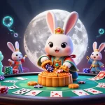 Experience thrilling adventures at Sh bet with the moon rabbit amidst colorful poker elements.