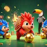 Engage with kk5 through an exciting 3D casino adventure featuring rival pangolins and colorful game elements.