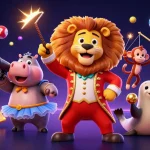 Experience thrilling games at Luckywin, featuring vibrant party elements with animated characters and exciting casino items.
