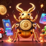Experience thrilling MM99 slots with a dynamic 3D illustration featuring unique characters and digital gaming elements.