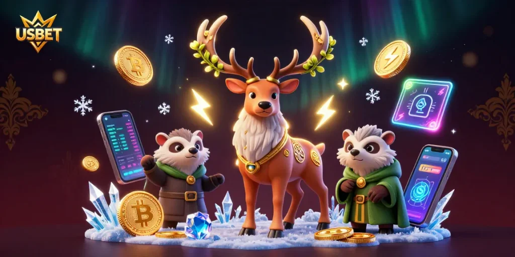 Engage with USBET's exciting gaming universe featuring unique characters and crypto elements.