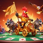 Experience the thrill of MM99 LOCKER with a dynamic casino battle scene featuring a rooster warlord.