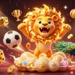 Win big with uu88 gifts, featuring a vibrant 3D illustration of a lion roaring amidst dynamic sports elements and golden coins.