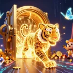 Engage with 789win1 in an ultra-detailed 3D casino world featuring a neon tiger and treasure.